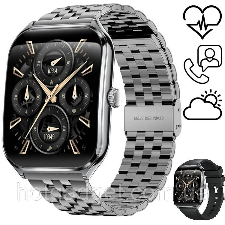 Смарт-годинник Lemfo MT61 black (тонометр, пульсоксиметр, дзвінки) AMOLED екран, 2 ремінці, фото 1