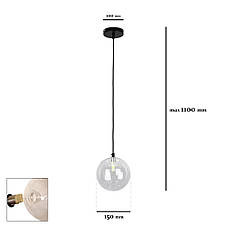 Чорний підвіс зі скляною прозорою 15см кулею BUBBLES (61-P150F-1 BK+CL), фото 2