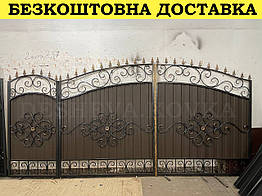 Ворота ковані з профнастилом і хвірткою Код: А-01248