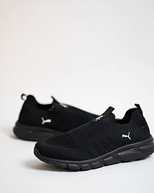Чоловічі літні кросівки мокасини дихаючі Puma Black чорні