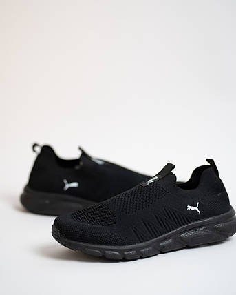 Чоловічі літні кросівки мокасини дихаючі Puma Black чорні, фото 1