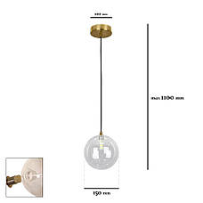 Бронзовий підвіс зі скляною прозорою 15см кулею BUBBLES (61-P150F-1 BRZ+CL), фото 2