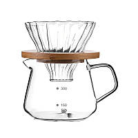 Подарунковий набір для заварювання фільтр кави V60 02 - скляний пуровер і заварник 600 мл, для бариста