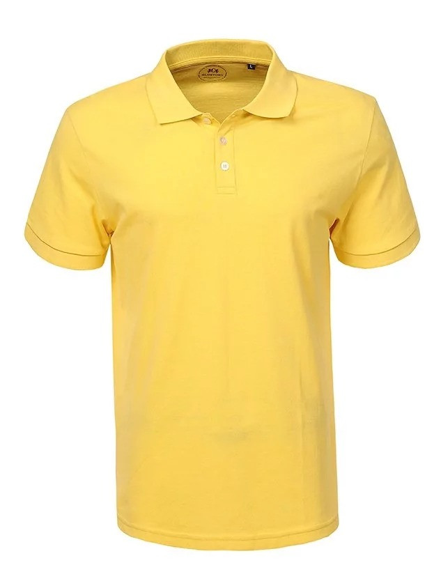 Стильна чоловіча футболка з коміром у жовтому кольорі, фото 1