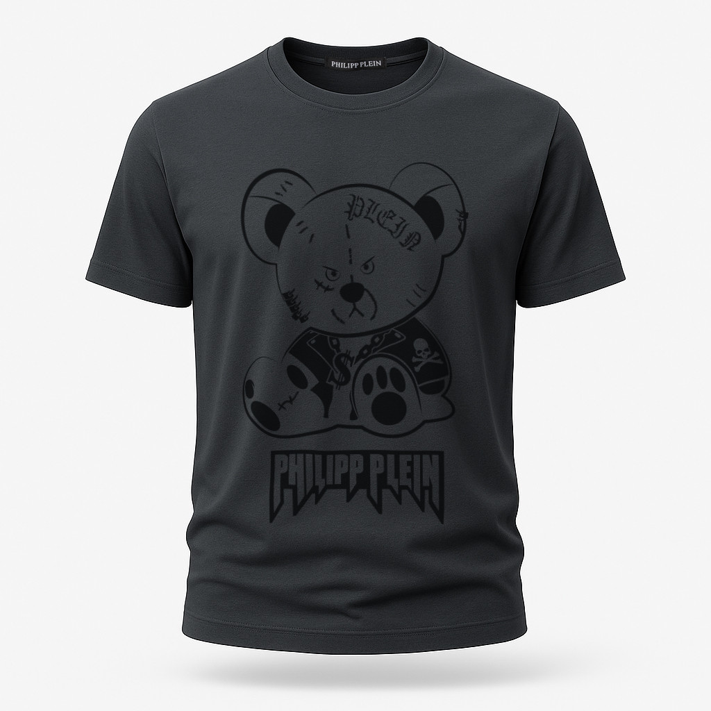 Футболка чоловіча Philipp Plein темно-сіра з принтом ведмедика