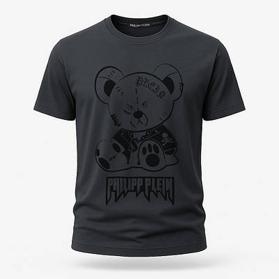 Футболка чоловіча Philipp Plein темно-сіра з принтом ведмедика