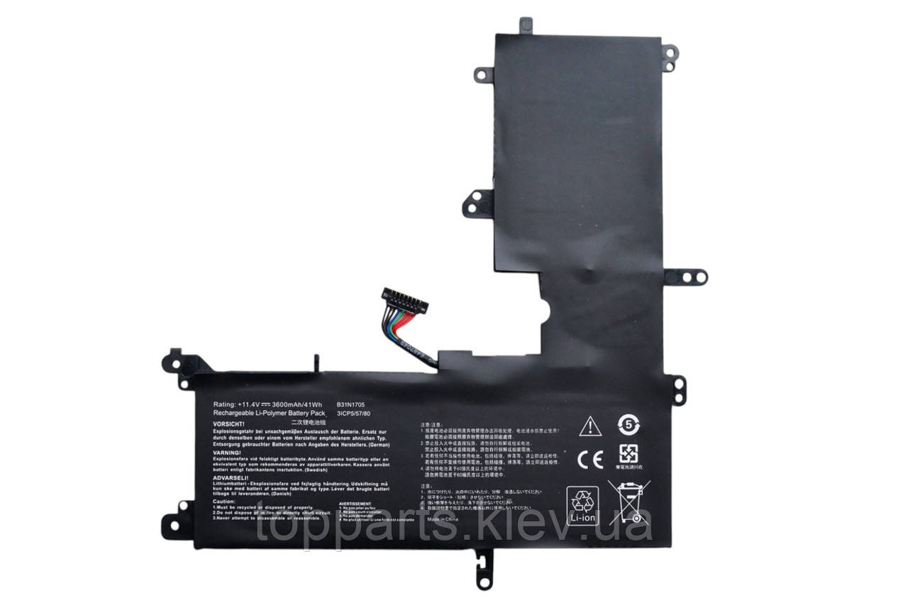 Батарея для ноутбука Asus VivoBook TP410 B31N1705, 3600mAh (41Wh), 3cell, 11.52V, чорна