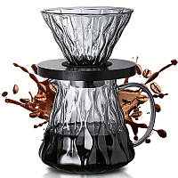 Подарунковий набір для заварювання фільтр кави V60 02 - скляний пуровер і заварник 600 мл, для бариста