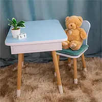 💝Дитячий стіл з пеналом + стілець з м'якою сідушкою, в коробці, 88358 Блакитний