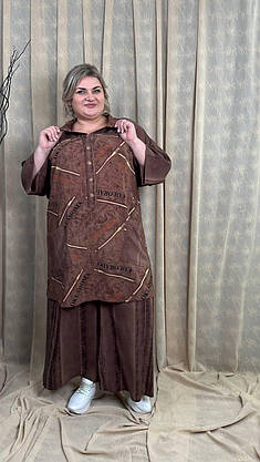 Костюм літній (Туніка-сорочка + Спідниця-штани) "Дубай" Oversize 62-64 66-68 70-72 74-76, фото 5
