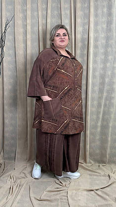 Костюм літній (Туніка-сорочка + Спідниця-штани) "Дубай" Oversize 62-64 66-68 70-72 74-76, фото 3