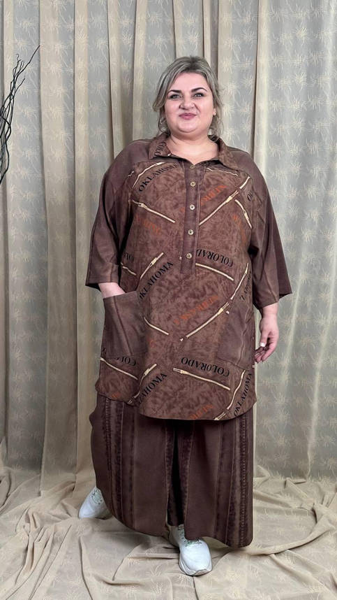Костюм літній (Туніка-сорочка + Спідниця-штани) "Дубай" Oversize 62-64 66-68 70-72 74-76, фото 1