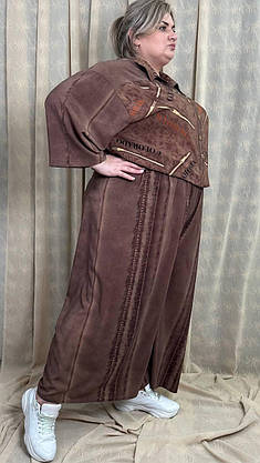 Костюм літній (Туніка-сорочка + Спідниця-штани) "Дубай" Oversize 62-64 66-68 70-72 74-76, фото 6