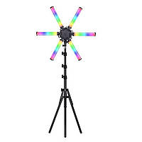 Кольорова лампа для підлоги HD-60X-RGB (6 лампочок) на штативі для освітлення (+тримач для телефону), 60 Вт.