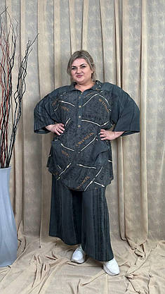 Костюм літній (Туніка-сорочка + Спідниця-штани) "Дубай" Oversize 62-64 66-68 70-72 74-76, фото 4