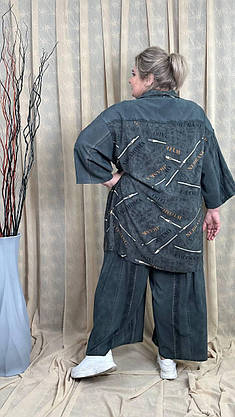 Костюм літній (Туніка-сорочка + Спідниця-штани) "Дубай" Oversize 62-64 66-68 70-72 74-76, фото 6