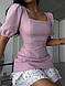 Жіноча стильна легка базова літня коротка льняна приталена сукня льон софт сарафан рукав ліхтарик, фото 10