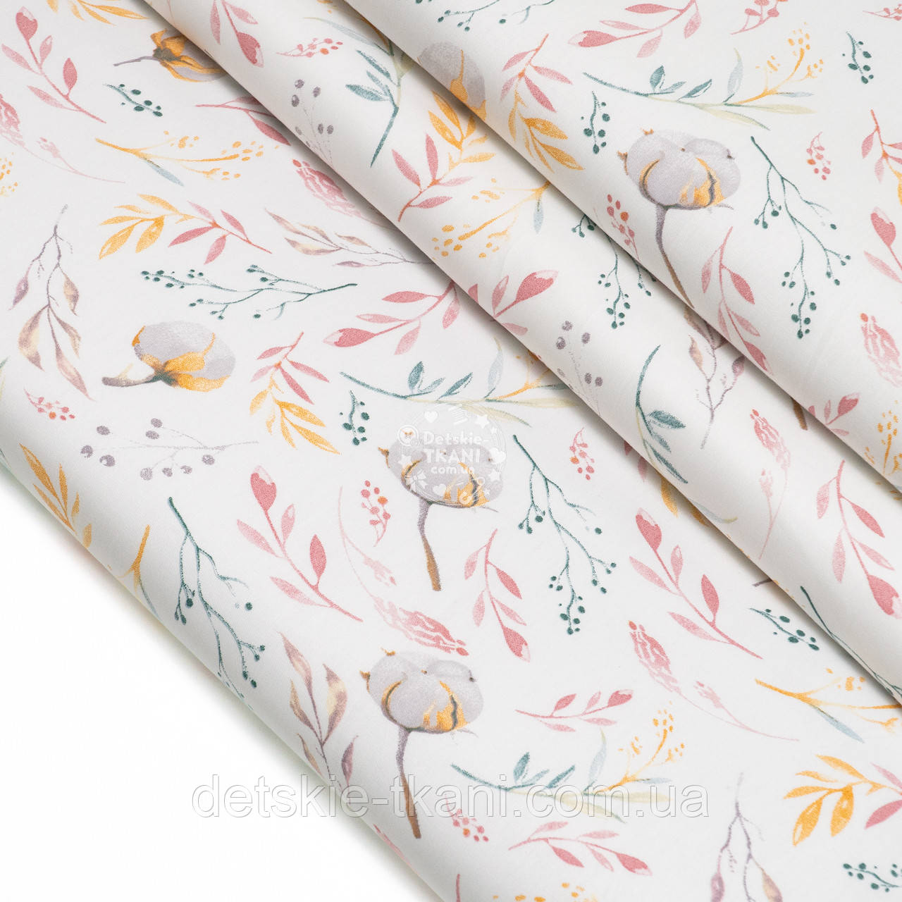 Сатин "Бавовна і рожеві гілочки", №5580с, фото 1