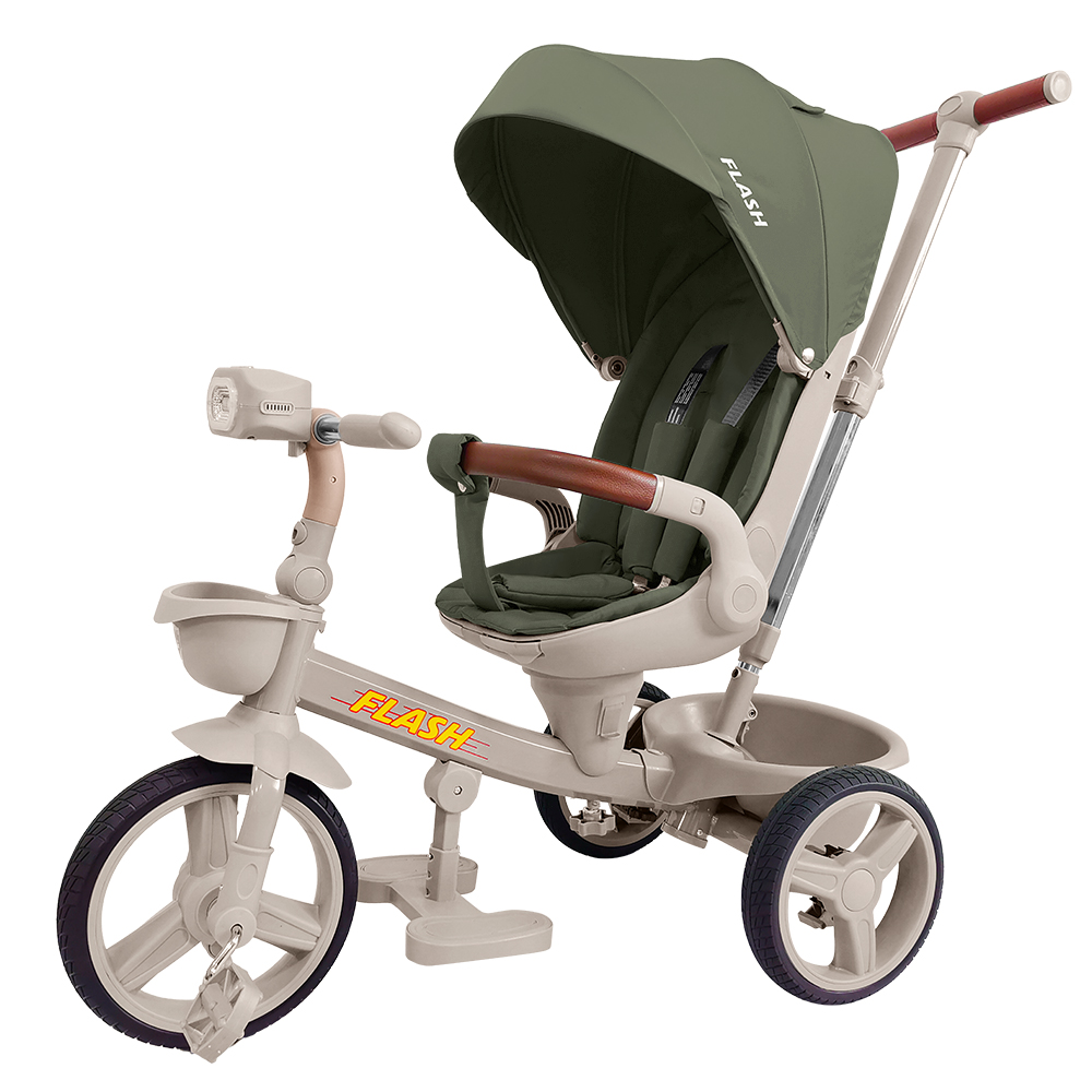 Велосипед триколісний з батьківською ручкою, поворотне сидіння,TILLY FLASH T-3812 зелений, фото 1
