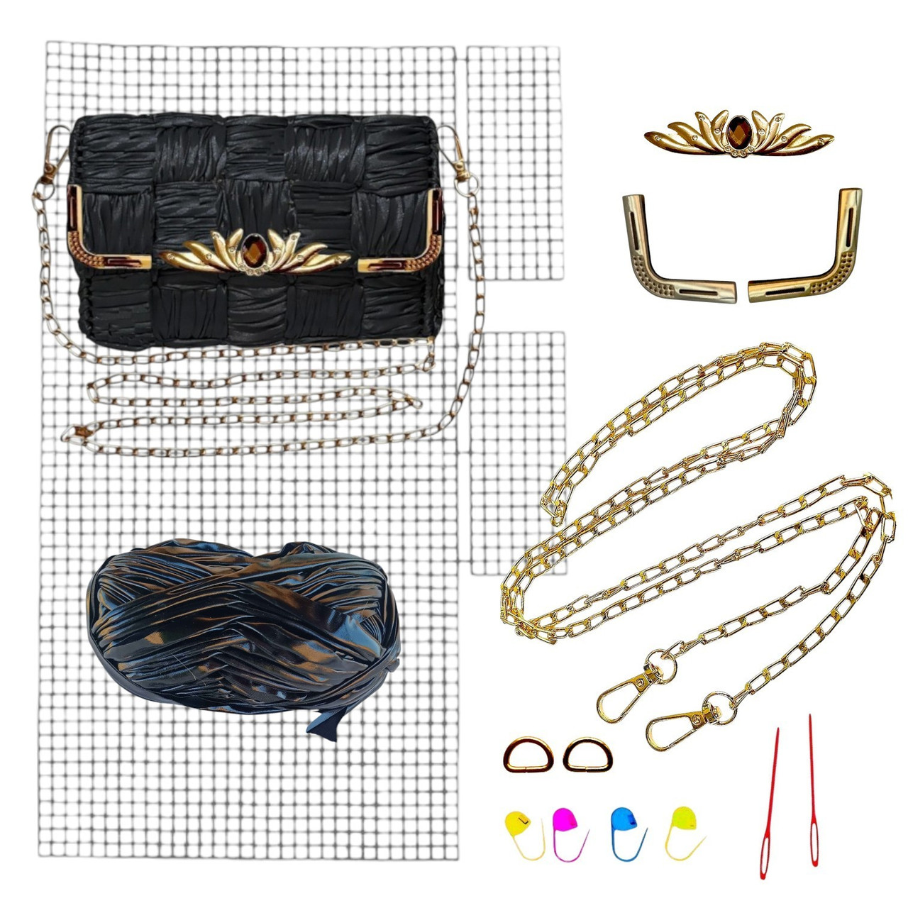 Набір для створення сумки із пластикової канви "Лілія колір золото замком" + нитки Металік Чорний, фото 1