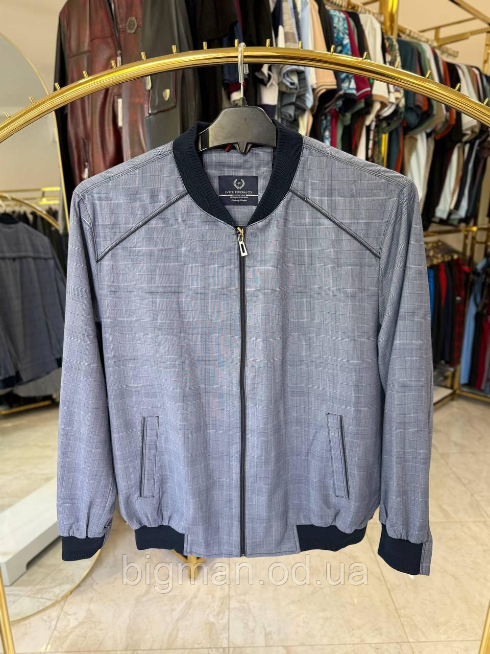 Чоловічий бомбер клітинка IFC 3830 батал 1-6XL блакитний