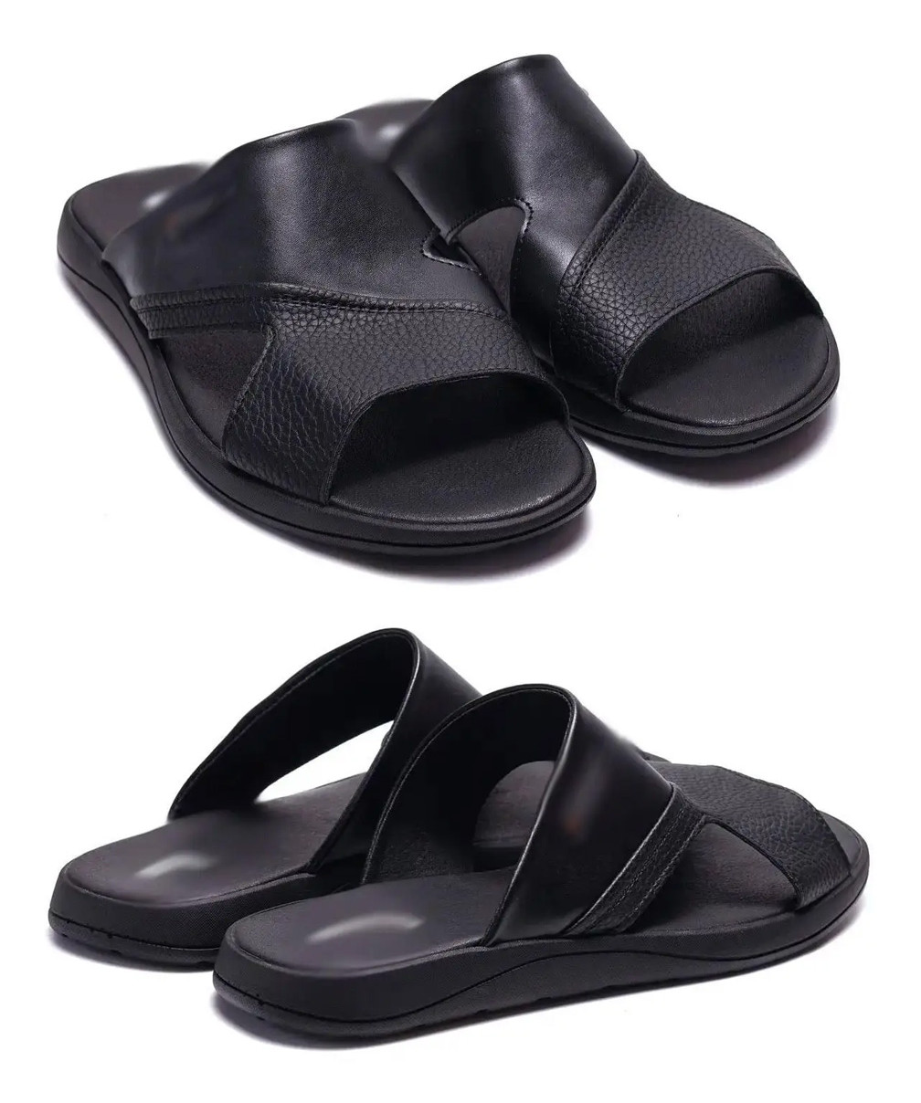 Чоловічі шкіряні літні шльопанці-сланці E-Series Black. Літні чоловічі ляпаси. Чоловіче взуття, фото 1