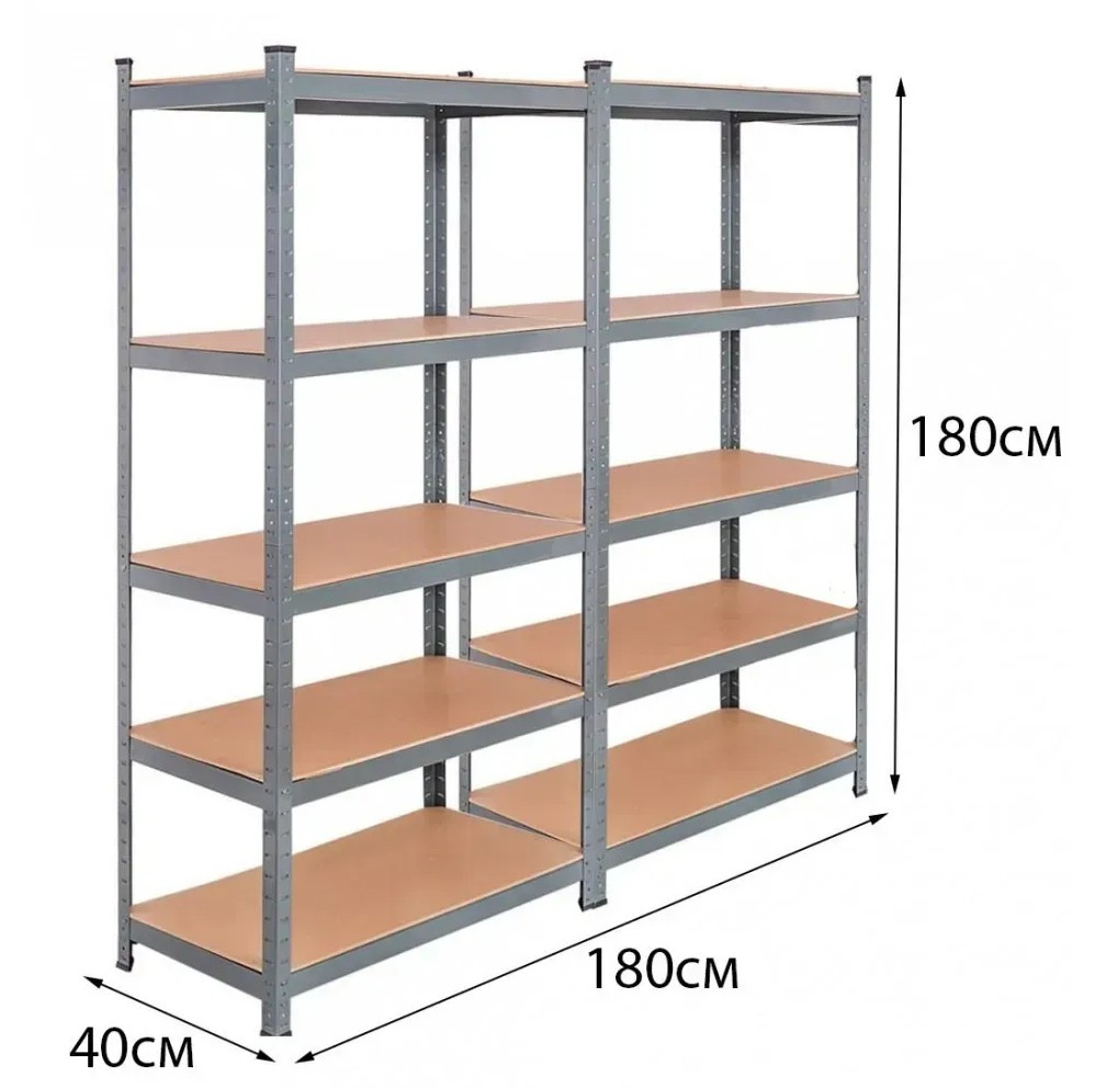 Металевий стелаж 180x180x40 см, 10 полиць МДФ 4 мм, до 1750 кг, безгвинтовий, оцинкований, 2 секції до 1750 кг