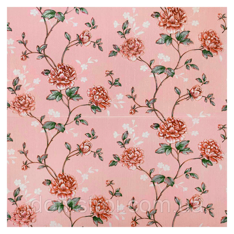 Самоклеюча 3D панель «Троянди на рожевому» Sticker Wall (SW-0763) 700х700х5 мм