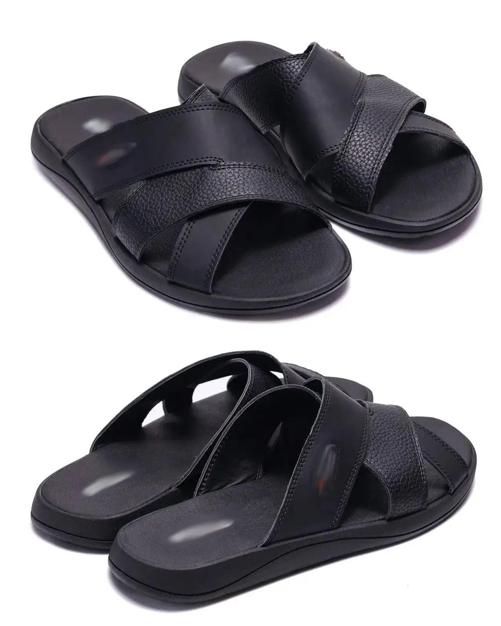 Чоловічі шкіряні літні шльопанці-сланці Е-Series Black. Літні чоловічі ляпаси. Чоловіче взуття, фото 1