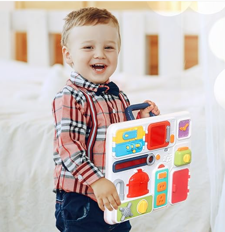 Бізіборд для дітей розвиваюча іграшка кухня дошка монтессорі для дівчинки хлопчика світло звук фігурки наліпки, фото 1