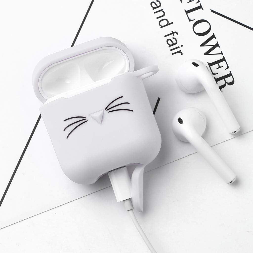 Чохол для AirPods 2/1 series - Кіт із вусами, силіконовий, Білий