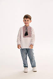 Біла вишиванка з червоною вишивкою на хлопчика в розмірі 146 і 152