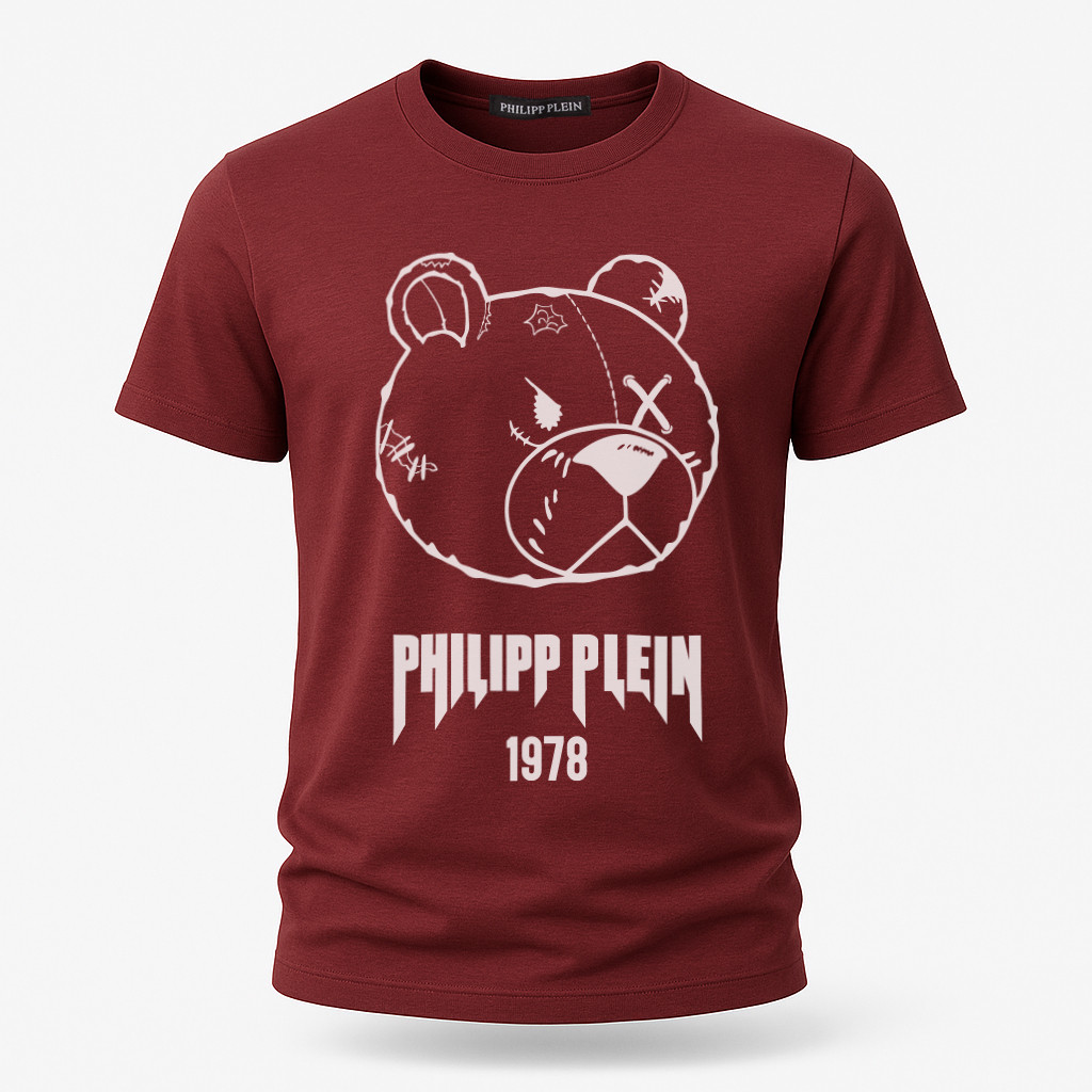 Футболка чоловіча Philipp Plein бордова з принтом Teddy Bear, фото 1