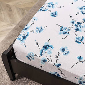 Захисне натяжне міцне простирадло гумка односпальне з бязі (90*200*25) бавовняне біле з квітковим принтом, фото 3