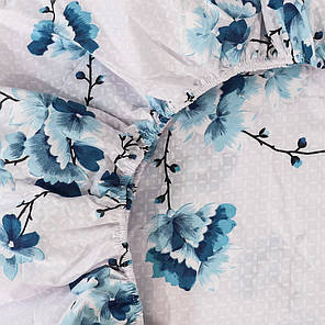 Захисне натяжне міцне простирадло гумка односпальне з бязі (90*200*25) бавовняне біле з квітковим принтом, фото 2