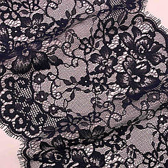 Мереживо шантільї "Дакота" нееластичне темно-синє з квітами 23 см. ( купон 2,9 м.)