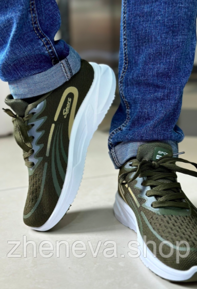 Чоловічі стильні хакі модні  кросівки, , шнурівка, текстиль, фото 1