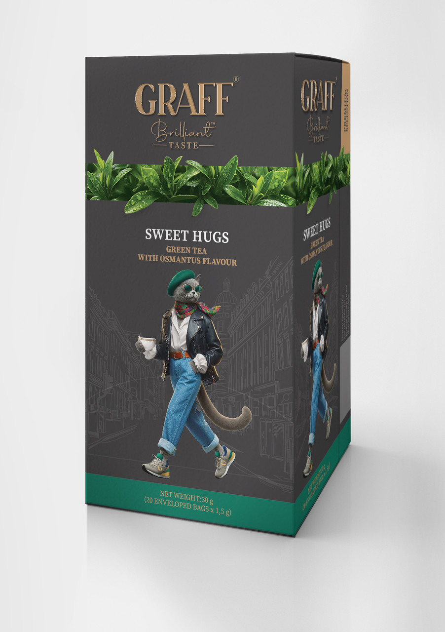 Чай GRAFF зелений байховий з ароматом османтусу Sweet Hugs пакетований у саше, 20*1,5г