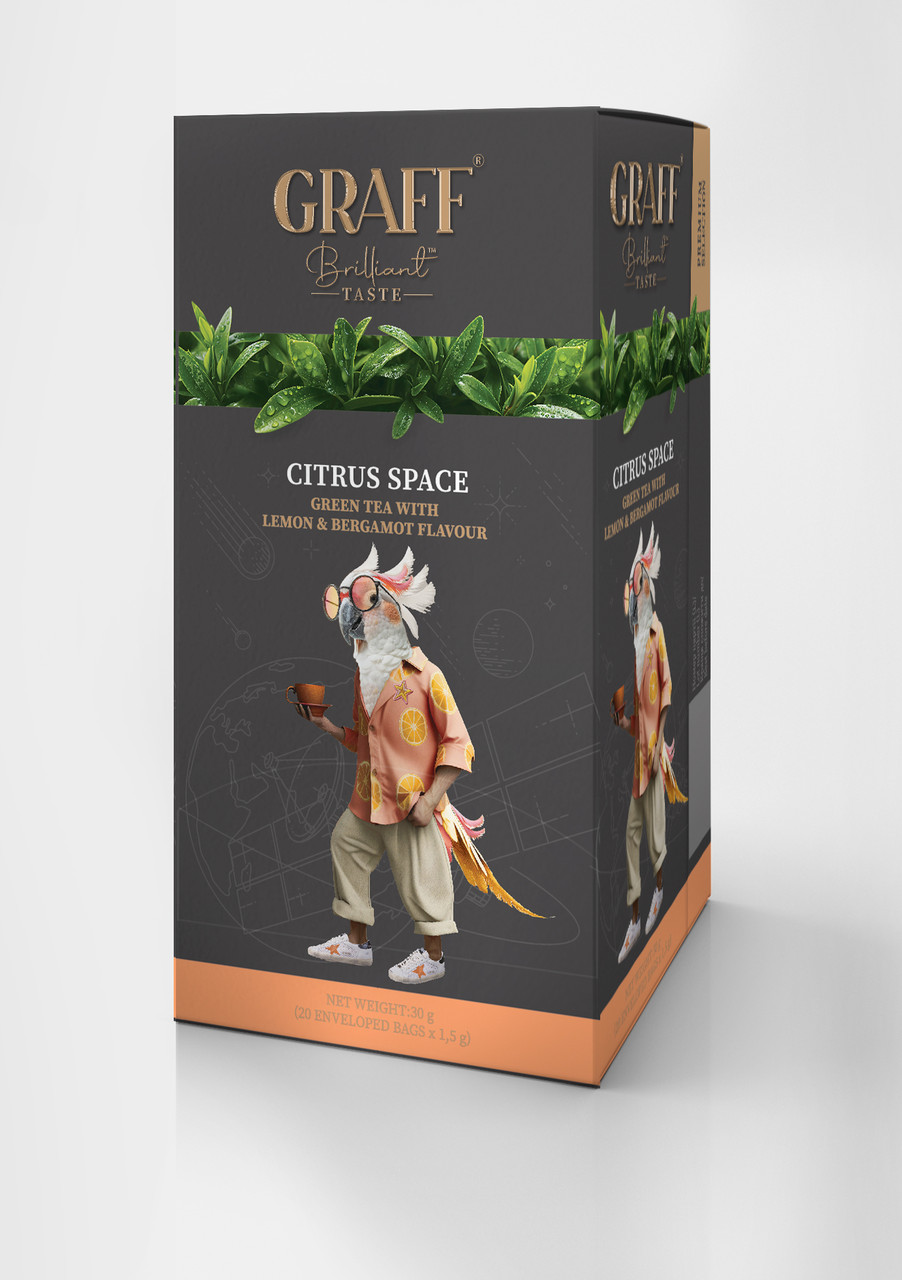 Чай GRAFF зелений байховий з ароматом бергамоту та лимону Citrus space пакетований у саше, 20*1,5г