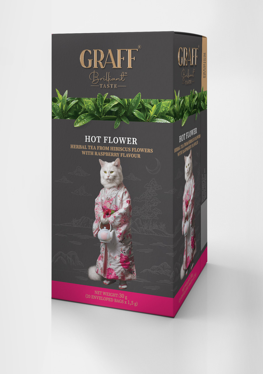 Чай GRAFF трав'яний з квітів гібіскуса з ароматом малини Hot Flower пакетований у саше, 20*1,5г