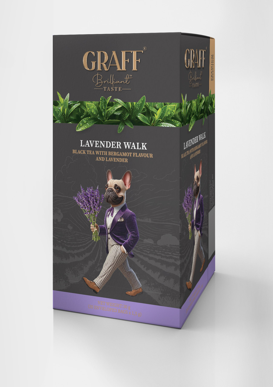 Чай GRAFF чорний байховий з ароматом лаванди та бергамоту Lavender walk пакетований у саше, 20*2г