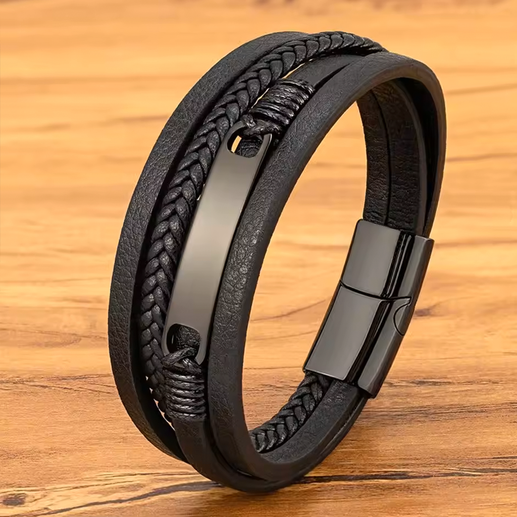 Браслет чоловічий шкіряний FORESTER  чорний плетений 17-19 см УЦІНКА!, фото 1