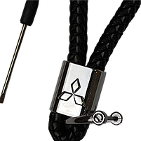 Брелок для ключів авто Mitsubishi з якісної плетеної еко-шкіри з лого Міцубісі 29196, фото 4