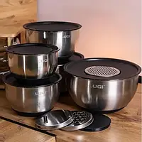 Набір з 5 салатниць з кришками і терками з нержавіючої сталі 24/22/16/18/20.5 см