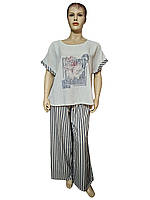 Жіночий костюм на літо туніка з шифону лляні штани в смужку розмір 56 Туреччина