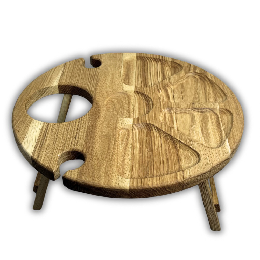 Винний столик-менажниця, дуб, 35*35*17 см,, №2, 2 келихи, фото 1