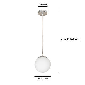 Срібний підвіс зі скляною білою 15см кулею (56-PR150F-1 CR+WH), фото 2