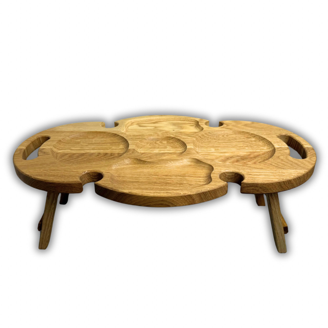 Винний столик-менажниця, дуб, 50*30*17 см, фігурний, 4 келихи, фото 1