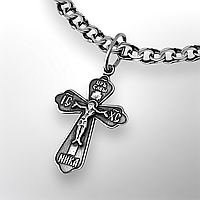 КОМПЛЕКТ: СРІБНИЙ ЛАНЦЮЖОК з ХРЕСТИКОМ, 925 проба, БІСМАРК, чорніння, 11.5 г + 1.55 г, 55 см