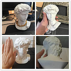 Гіпсова голова Давида RESTEQ — мікеланджелівський бюст 15 см для художників і декору інтер'єру, фото 5